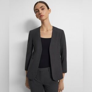 Theory Lindrayia Charcoal Stretch Wool Minimalist Neutral Blazer Jacket Size 2